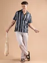 Blue and Black Printed Cuban Shirt